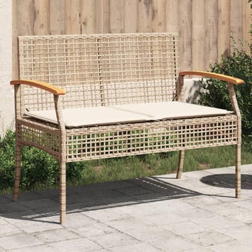 vidaXL Tuinbank met kussen poly rattan en acaciahout beige, Tuin en Terras, Tuinbanken, Verzenden, Nieuw