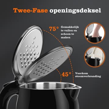 Waterkoker - met LED - Elektrisch - 1.5L - 2200W - Zwart - T, Verzenden, Zo goed als nieuw
