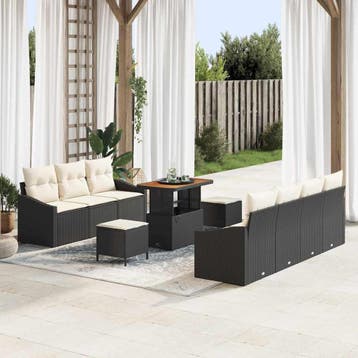 vidaXL Tuin Sofa Set 10 st 9-Aantal zitplaatsen Zwart en, Verzenden, Nieuw, Rotan, Meer dan 8 zitplaatsen