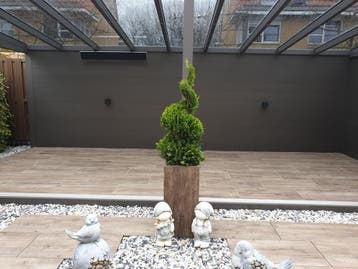 Plantenbak Fiberclay 34x34x70 cm Houtstructuur, Tuin en Terras, Bloembakken en Plantenbakken, Verzenden, Nieuw