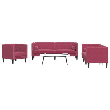 vidaXL 3-delige Loungeset Chesterfield met bolsters fluweel, Verzenden, Nieuw, Vierpersoons of meer, Stof