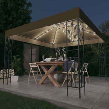vidaXL Prieel met LED-lichtslinger 3x3 m taupe, Tuin en Terras, Verzenden, Nieuw
