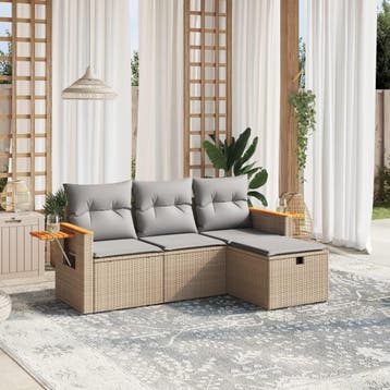 vidaXL 4-delige Loungeset met kussens poly rattan gemengd, Verzenden, Nieuw, Loungeset