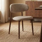 *WOONWINKEL* Eetkamerstoel Walnoot Met Beige Stof, Verzenden, Nieuw, Stof