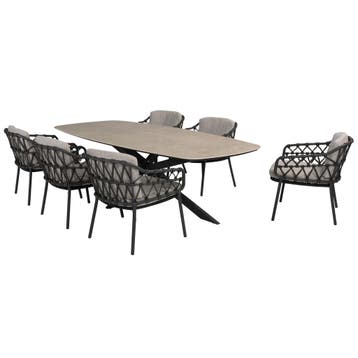 Prado Calpi barrel dining tuinset 7 delig 240x105xH75 cm, Tuin en Terras, Ophalen of Verzenden, Nieuw