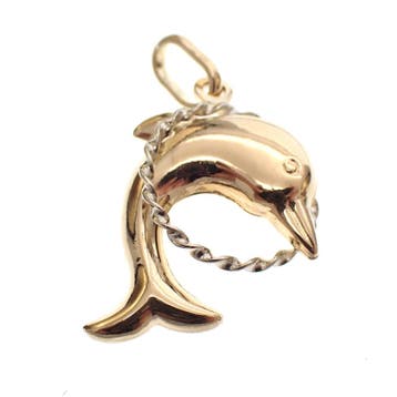 Bicolor gouden dolfijn hanger (Hanger of bedel), Sieraden, Tassen en Uiterlijk, Bedels, Ophalen of Verzenden, Gebruikt, Goud, Overige merken