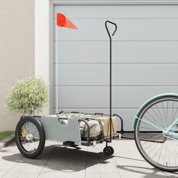 vidaXL Fietstrailer oxford stof en ijzer grijs en zwart, Fietsen en Brommers, Fietsaccessoires | Aanhangers en Karren, Nieuw, Verzenden