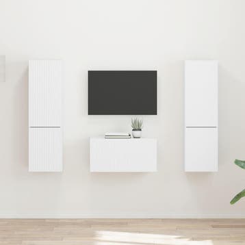 vidaXL Tv-meubelset 5 st Wit Bewerkt hout, Minder dan 50 cm, Verzenden, Nieuw, Minder dan 100 cm