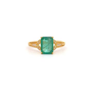 Ring - 14 karaat Geel goud - 1.54ct. tw. Smaragd - Diamant, Nieuw