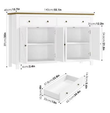 Groot Dressoir - Witte Opbergkast Landelijke Stijl - Keuken, Verzenden, Nieuw