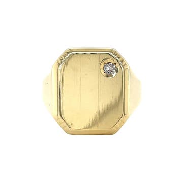 Gouden zegelring met zirkonia 14 karaat, Sieraden, Tassen en Uiterlijk, Ringen, Verzenden, Zo goed als nieuw, Goud