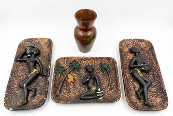 Raro Set dArredo Coloniale Anni 30/40 – 3 Placche Murali