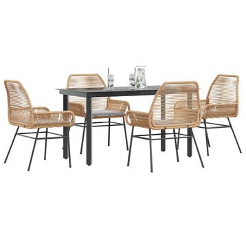 vidaXL 5-delige Tuinset met kussens poly rattan glas bruin, Verzenden, Nieuw, 4 zitplaatsen, Tuinset