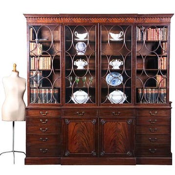 Grote break front Bibliotheekkast  met 6 deuren en 12 laden, Antiek en Kunst, Ophalen of Verzenden