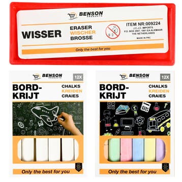 Benson Bordkrijtset - met wisser - kleurenmix - inclusief..., Ophalen of Verzenden, Nieuw