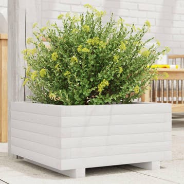 vidaXL Plantenbak 50x50x26,5 cm massief grenenhout wit, Verzenden, Nieuw, Hout