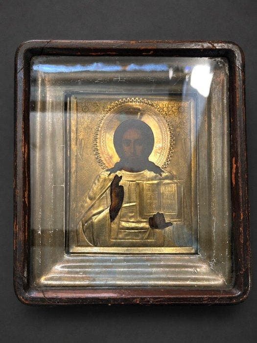 Icoon - Christus Pantokrator - Metaal - Russin, Antiek en Kunst, Kunst | Niet-Westerse kunst