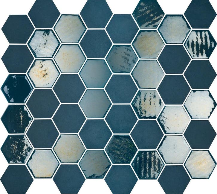 Wand Mozaïek Tegels Factory Hexagon Keramiek Blauw - Matj.., Doe-het-zelf en Verbouw, Tegels, 20 tot 40 cm, 20 tot 40 cm, 10 m² of meer
