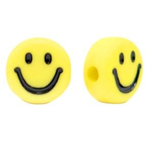 20 x Letterkralen van acryl smiley Yellow-black ca. 7mm (..., Ophalen of Verzenden, Nieuw, Kraal