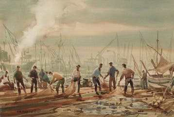 Guillem Fresquet Bardina (1914-1991) - Escena de pescadores, Antiek en Kunst