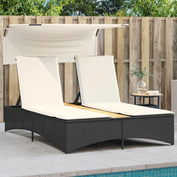 vidaXL Ligbed 2-persoons met luifel en kussens poly rattan, Verzenden, Nieuw
