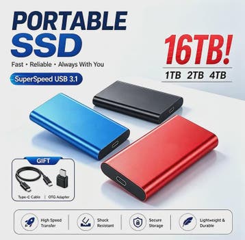 Snelle Externe SSD 1TB/2TB USB 3.1 - Compacte Mobiele Opslag, Verzenden, Nieuw