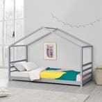 Kinderbed Vardo grenen huisbed en bedbodem 90x200 grijs, Verzenden, Nieuw