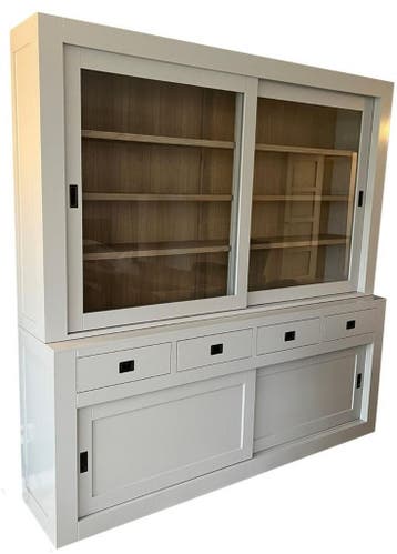 Buffetkast Hasselt lichtgrijs met eiken interieur 220cm, Ophalen of Verzenden, Nieuw