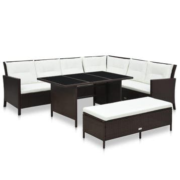 vidaXL 3-delige Loungeset met kussens poly rattan bruin, Verzenden, Nieuw, 3 zitplaatsen, Loungeset