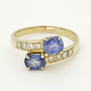 Ring - 18 karaat Geel goud Diamant (Natuurlijk) - Saffier, Nieuw