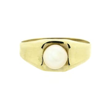 8 karaat ring met parel, Sieraden, Tassen en Uiterlijk, Ringen, 18 tot 19, Gebruikt, Geel, Ophalen of Verzenden