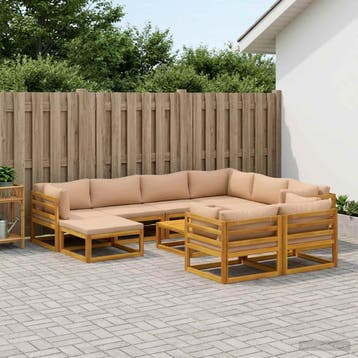 vidaXL Bankstel 10 st Naturel Massief Acaciahout, Tuin en Terras, Verzenden, Nieuw, Meer dan 8 zitplaatsen