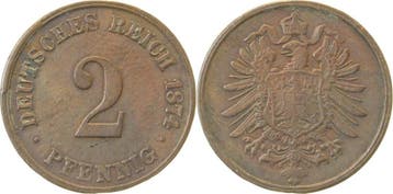 Duitsland 2 Pfennig 1874h ss/vz J 002, Verzenden