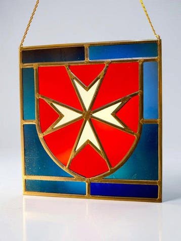 Antiek Glas-in-loodraam - 1960-1970 - Maltees kruis, Antiek en Kunst