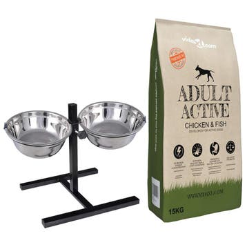 vidaXL Voerstand en kom met hondenvoer Zilver en Zwart 57,5, Verzenden, Nieuw
