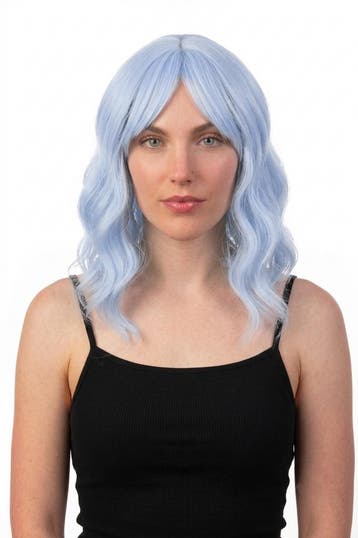 KIMU® Luxe Lichtblauwe Pruik Schouderlengte Schuine Pony Kru, Ophalen of Verzenden, Nieuw, Carnaval