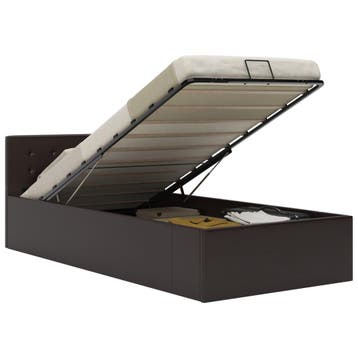 vidaXL Bedframe met opbergruimte hydraulisch kunstleer grijs, Huis en Inrichting, Slaapkamer | Bedden, Overige materialen, 90 cm