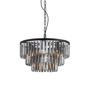 Moderne kroonluchter zwart met smoke glas 9-lichts - Amel, Huis en Inrichting, Lampen | Kroonluchters, Verzenden, Nieuw, Modern