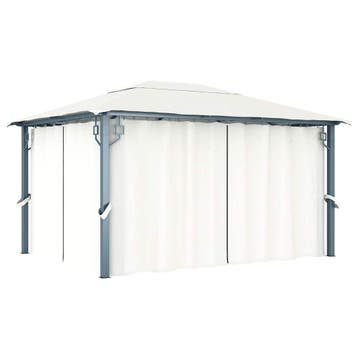 vidaXL Prieel met gordijn 400x300 cm aluminium crème, Verzenden, Nieuw