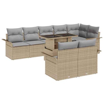 vidaXL Tuin Sofa Set 9 st Beige [Synthetisch]: Poly Rattan, Verzenden, Nieuw, Rotan, Meer dan 8 zitplaatsen