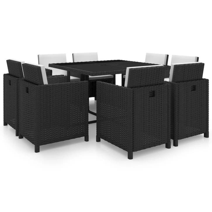 vidaXL 9-delige Tuinset met kussens poly rattan zwart, Tuin en Terras, Tuinsets en Loungesets, Tuinset, Nieuw, 8 zitplaatsen, Rotan