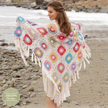 Patroon Gehaakte Omslagdoek met Franjes Sunburst - Drops, Ophalen of Verzenden, Nieuw