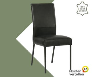 Leren eetkamerstoel Real - Granada Black (zwart) - Poten, Huis en Inrichting, Stoelen, Zwart, Nieuw, Ophalen of Verzenden, Eén