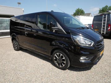 Ford Transit Custom 2.0 TDCI 185PK L2 Dubbel cabine Airco Sp, Gebruikt, Euro 6, Leder en Stof, Zwart