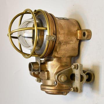 Wandlamp - Messing, Glas, Brons - Industrieel kooi-lamp, Antiek en Kunst