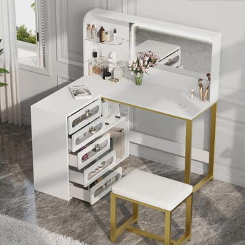 Kaptafel met Verlichting en Spiegel, Wit Chipboard, Inclusie, Verzenden, Nieuw