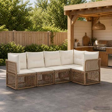 vidaXL Tuinbankenset 5 st Beige poly rattan, Verzenden, Nieuw, 5 zitplaatsen