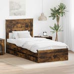 vidaXL Bedframe met lade Gerookt eiken 100 x 200 cm, Verzenden, Nieuw, Bruin, Hout