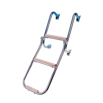 Zwemtrap met 3 Houten Treden, RVS, Inklapbaar, 86 cm, Ophalen of Verzenden, Nieuw