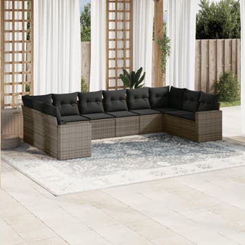 vidaXL 10-delige Loungeset met kussens poly rattan grijs, Verzenden, Nieuw, Loungeset